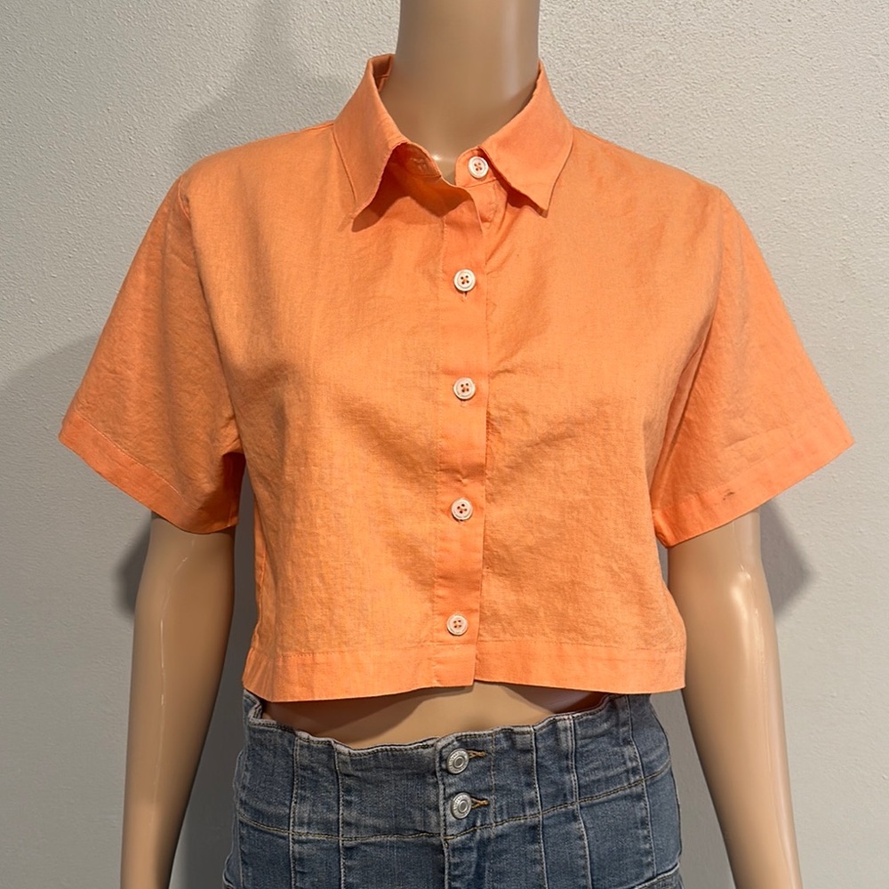 Orange Button-Up Crop Top